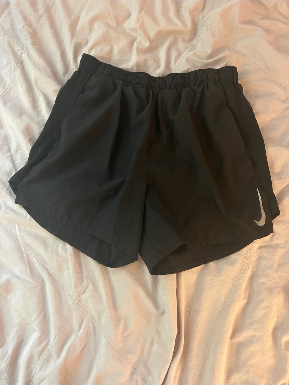 Nike Women's Black Athletic Running Shorts with Silver Swoosh